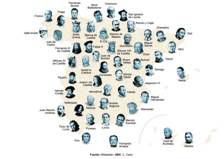 El mapa de los españoles más importantes de la Historia, comarca por comarca
